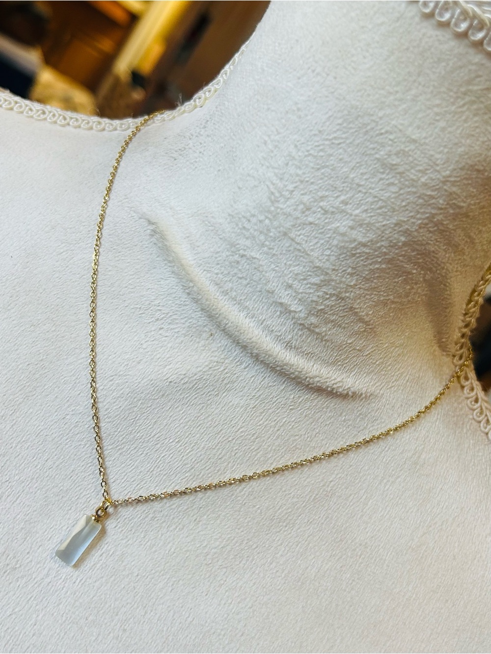 Handcrafted elegant faceted selenite pendant on chain necklace